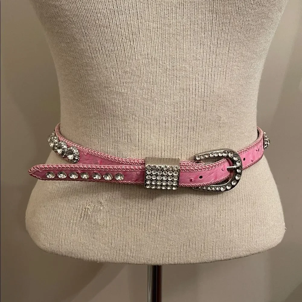 SHYANNE GIRL'S OSTRICH PRINT RHINESTONE BELT Pink Rhinestone Studded Belt